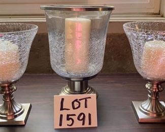 Lot 1591 $36.00 Lot of 3 Candle Holders & Pillar Candles 11" T x 8" Wide Two of Candle Holders & Pillars match