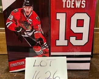 Lot 1626. $80 Blackhawk's Fave and I think Captain Jonathan Toews Hand-Signed 8x10 Photo with NHLHOLO x COA, Plus, if that wasn't enough, 2 Brand New Toews Bobbleheads!