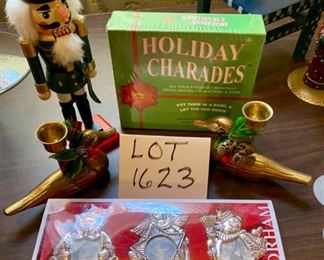 Lot 1623. $27.00. Christmas Lot. Nutcracker 8: Tall, Holiday Charades, Unopened, Brass Christmas Duck Candle Holders - pair, Gorham silver-Plated Ornament frames 3/pkg New in package. What a deal