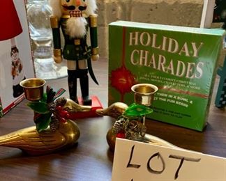 Lot 1623. $27.00. Christmas Lot. Nutcracker 8: Tall, Holiday Charades, Unopened, Brass Christmas Duck Candle Holders - pair, Gorham silver-Plated Ornament frames 3/pkg New in package. What a deal