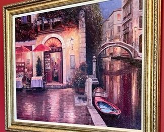 Lot 1513 $42.00. Giclee' Picture of Venice Restaurant along a Canal.