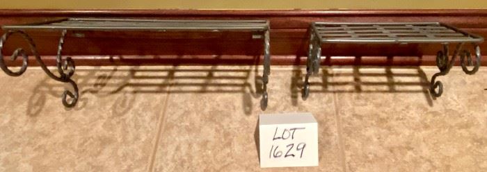Lot 1629. Asking $25 for the Pair. 2 Pc Lot Metal Wall Shelves -- on the left measures 15" L x 7" W and on the right measures 10" L x 6" W. - very functional items that could go just about anywhere..