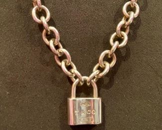 Lot 1610. Asking $325. Tiffany and Co. 1837 Padlock Necklace on 16" thick sterling chain with Original Box. Sterling Silver 925, Front of Padlock says 925 - T&Co, Authentic. Asking $325