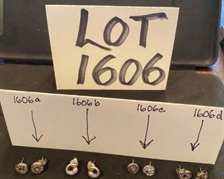 Lot 1606 A, B, C, & D. Tiffany & Company 925 Stud Earrings 4 pairs, as follows: 1606a. : Circle 1837 Sterling Studs, 925 Italy $200. 1606B: Tiffany & Co, Elsa Peretti Signed Sterling Eternal Circle Stud. Spain. $200, 1606C Retired Sterling Silver Tiffany & Co. New York font in Script $200, and 1606D. T& Co. Sterling Silver stud earrings signed by Paloma Picasso Signed, Triple Venezia Goldoni. $100.