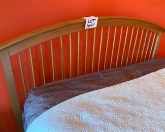 Lot 1641. Asking $750.00 Stanley Furniture Maple Queen Bed with Headboard and Footboard and Mattress/Box Spring. Includes the two side night tables (Tops of nightstands are in Rough Shape). 80" W. There are a number of accompanying pieces to this bed - the Homeowners paid $5,255 for the bed, 2 nightstands, 1 long dresser with mirror, 1 tall 12-drawer dresser and the desk.