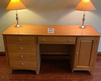 Lot 1643. $300. Stanley Computer Desk 60" x 22" W x 30" H Keyboard Drawer, CPU Tower Pull-Out and Power Center. 60" x 22" W x 30" H