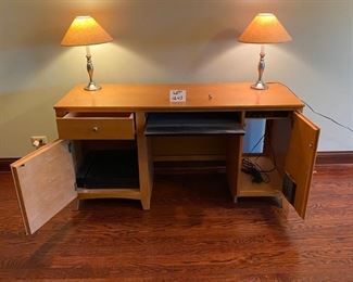 Lot 1643. $300. Stanley Computer Desk 60" x 22" W x 30" H Keyboard Drawer, CPU Tower Pull-Out and Power Center. 60" x 22" W x 30" H
