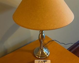 Lot 1644 $40. Pair of Pewter Lamps with Shades Exc. Condition