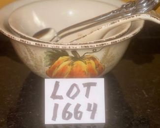 Lot 1664. $38.00. Salad servers and Spoon Rest and two Salad bowls