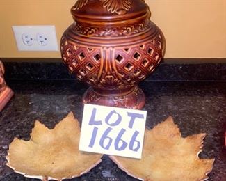 Lot 1666. $25.00. Decorative Lidded Dish and two metal leaf shaped plates. - perfect for fall decor.