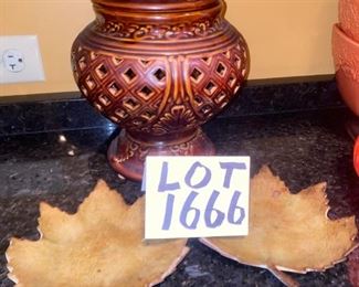 Lot 1666. $25.00. Decorative Lidded Dish and two metal leaf shaped plates. - perfect for fall decor.