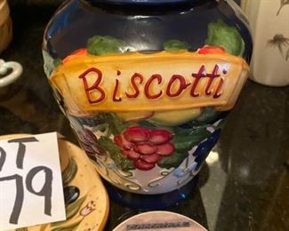 Lot 1679. $25.00. Nonnie's Biscotti Jar, Provincial Olives Trivet and Coffee Mocha coasters