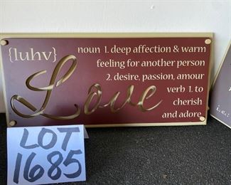 Lot 1685. $15.00 3 inspirational signs :LOVE, HOPE , BLESSINGS