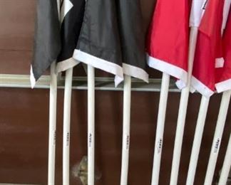 Lot 1699 $200.00 10 Red Kwik Goal Flags and 4 Black Soccer flags.