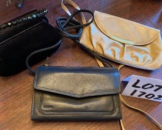 Lot 1702. $20. Style & Co and Fossil Crossbody Purses and an unbranded evening purse in black velvet