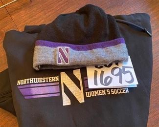 Lot 1695 $40. Northwestern University Women's Soccer Sweatshirt, and Knit hat.