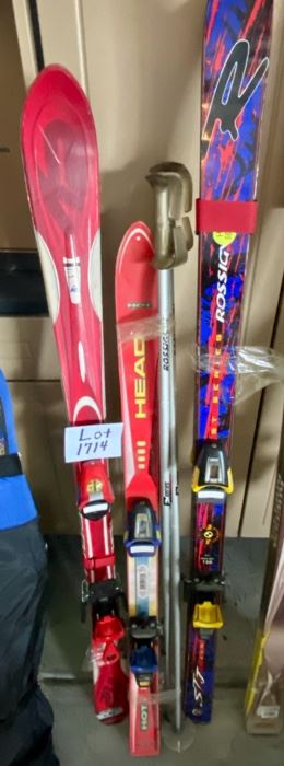 Lot 1714 $200.00 Three pair of Ski's and Bindings including Rosignol, Head and K2. 2 Poles.