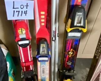 Lot 1714 $200.00 Three pair of Ski's and Bindings including Rosignol, Head and K2. 2 Poles.