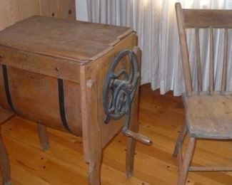 BUTTER CHURN   OLD PLANK SEAT CHAIR