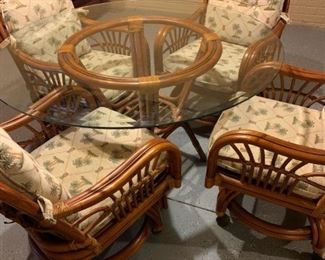 Rattan Rolling Chairs with Glass Topped Table