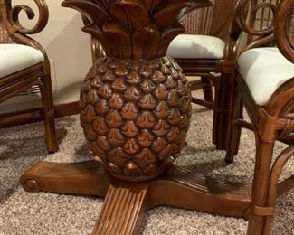 Rattan Chairs with Carved PINEAPPLE Based Glass Topped Table