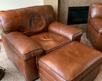 Oversized Leather Lounge Chair with Ottoman