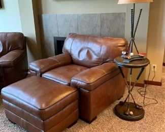 Oversized Leather Lounge Chair with Ottoman