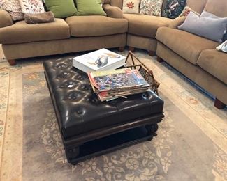 Leather ottoman coffee table, large living area rug