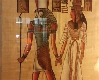 Egyptian papyrus Sakkara Egypt "Horus and Nefertiti" Note; Horus is wearing the double crown of Egypt, Upper and Lower Egypt.