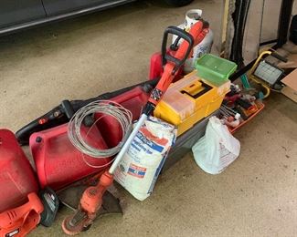 Weed trimmer, gas cans 