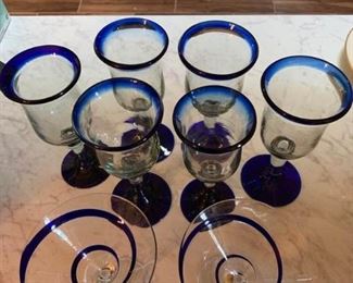 Blue Rimmed Glasses and Blue Swirl Martini Glasses