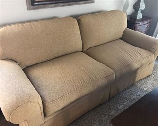 $425 / King Hickory Sofa in a light gold color. Reupholstered and in great condition with no stains or tears. Measures: 92" wide  x 25.5"tall x 41.5 " deep
