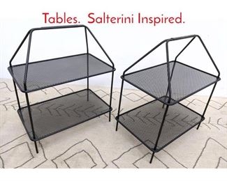 Lot 1047 Pair Black Wire Mesh Side Tables. Salterini Inspired. 