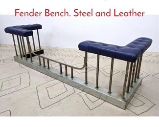 Lot 1072 Art Deco Fireplace Club Fender Bench. Steel and Leather