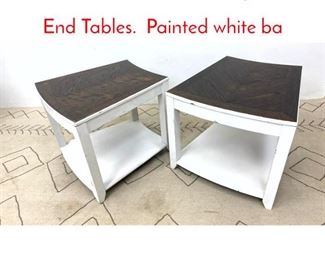Lot 1079 Pair Curved U Shaped Side End Tables. Painted white ba