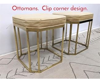 Lot 1088 Pair Brass frame Stools Ottomans. Clip corner design.