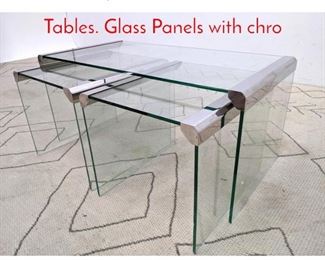 Lot 1094 3pc Set Chrome and Glass Tables. Glass Panels with chro