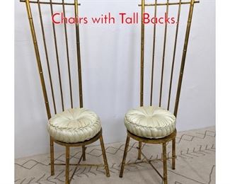 Lot 1096 Pair Italian Style Gilt Metal Chairs with Tall Backs. 