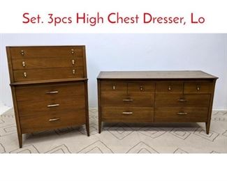 Lot 1099 DREXEL Profile Bedroom Set. 3pcs High Chest Dresser, Lo