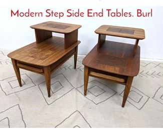Lot 1143 Pair Stanley American Modern Step Side End Tables. Burl