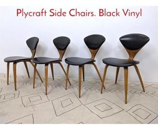 Lot 1160 Set 4 NORMAN CHERNER Plycraft Side Chairs. Black Vinyl 
