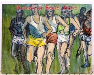 Lot 1172 Vintage Modernist Painting of Runners. on Board. Unfra