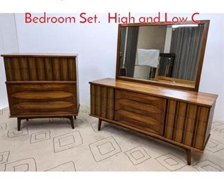 Lot 1180 3pc American Modern Walnut Bedroom Set. High and Low C
