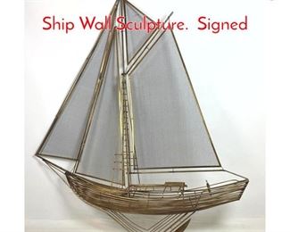 Lot 1190 C. JERE 1982 Brass Sailing Ship Wall Sculpture. Signed