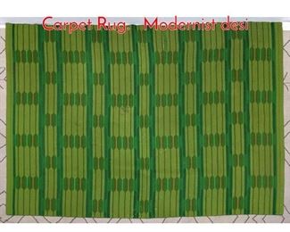 Lot 1196 Green Patterned Flat Weave Carpet Rug. Modernist desi