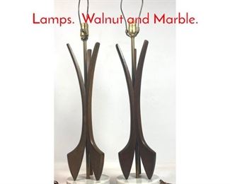 Lot 1199 Pair American Modern Table Lamps. Walnut and Marble. 