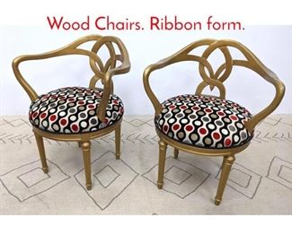 Lot 1230 Pair Decorator Gold Painted Wood Chairs. Ribbon form. 