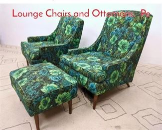 Lot 1238 3pc Set American Modern Lounge Chairs and Ottomans. Pe