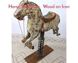 Lot 1269 Vintage Rocking Carousel Horse Sculpture. Wood on Iron