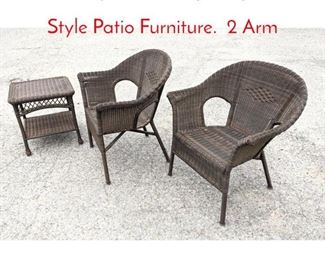 Lot 1281 3pcs Contemporary Wicker Style Patio Furniture. 2 Arm 